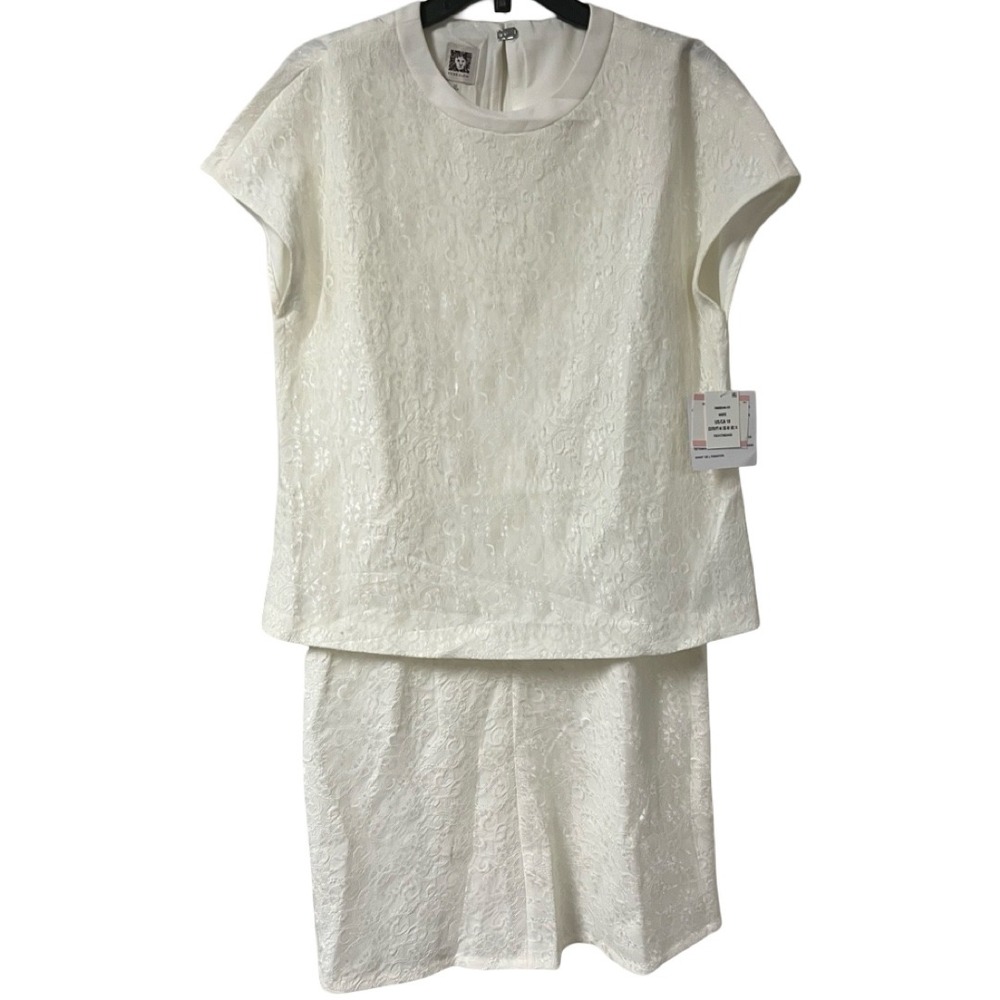 NWT Anne Klein White/ Off White Floral Lace Knee Length Dress Size 10